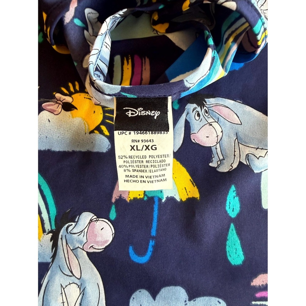 Disney Scrubstar Scrub Top Womens XL Multicolor Eeyore Print V Neck Medical - Picture 6 of 9